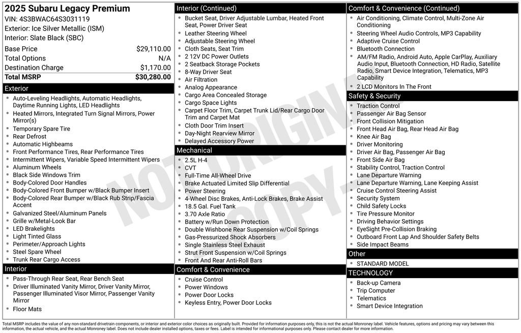 Certified 2025 Subaru Legacy Premium AWD/4WD image 11