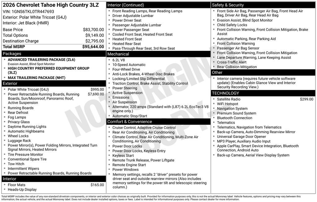 New 2026 Chevrolet Tahoe High Country AWD/4WD image 5