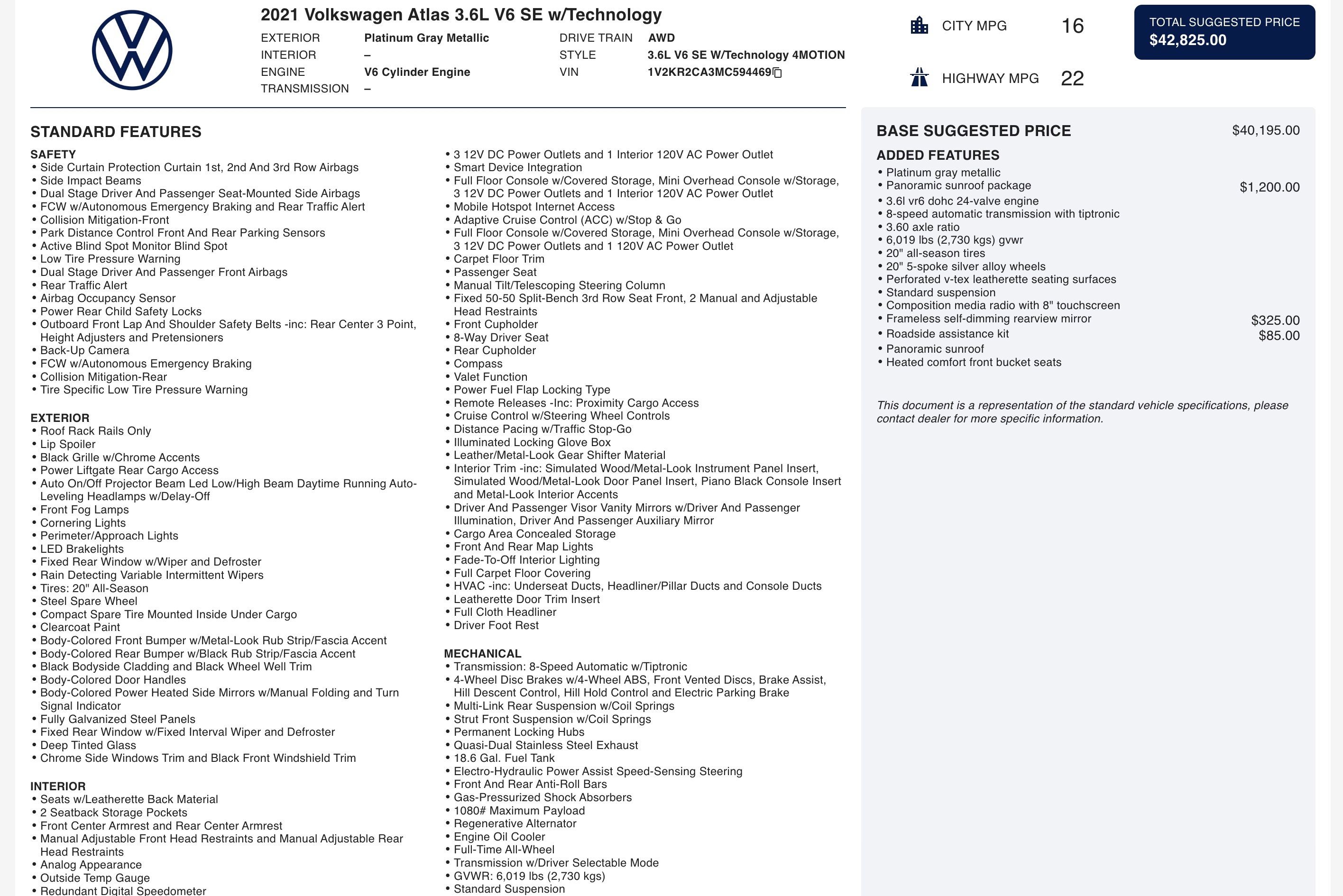 Used 2021 Volkswagen Atlas SE w/ Panoramic Sunroof Package image 3