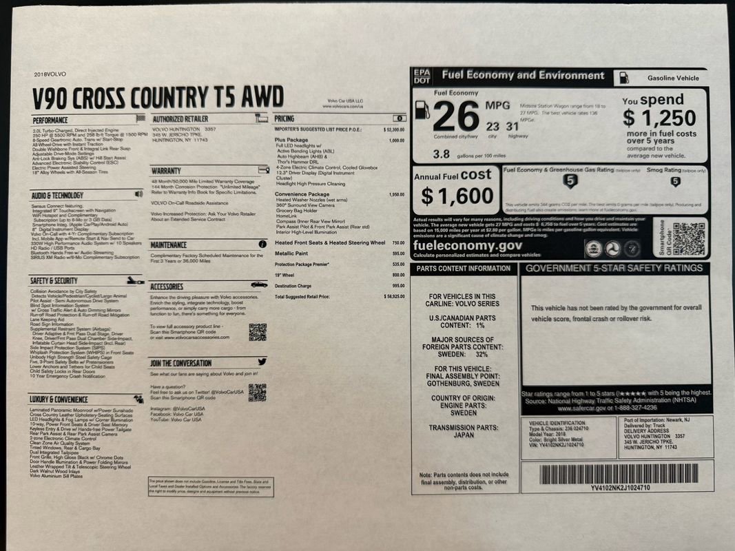 Used 2018 Volvo V90 T5 Cross Country w/ Convenience Package image 2