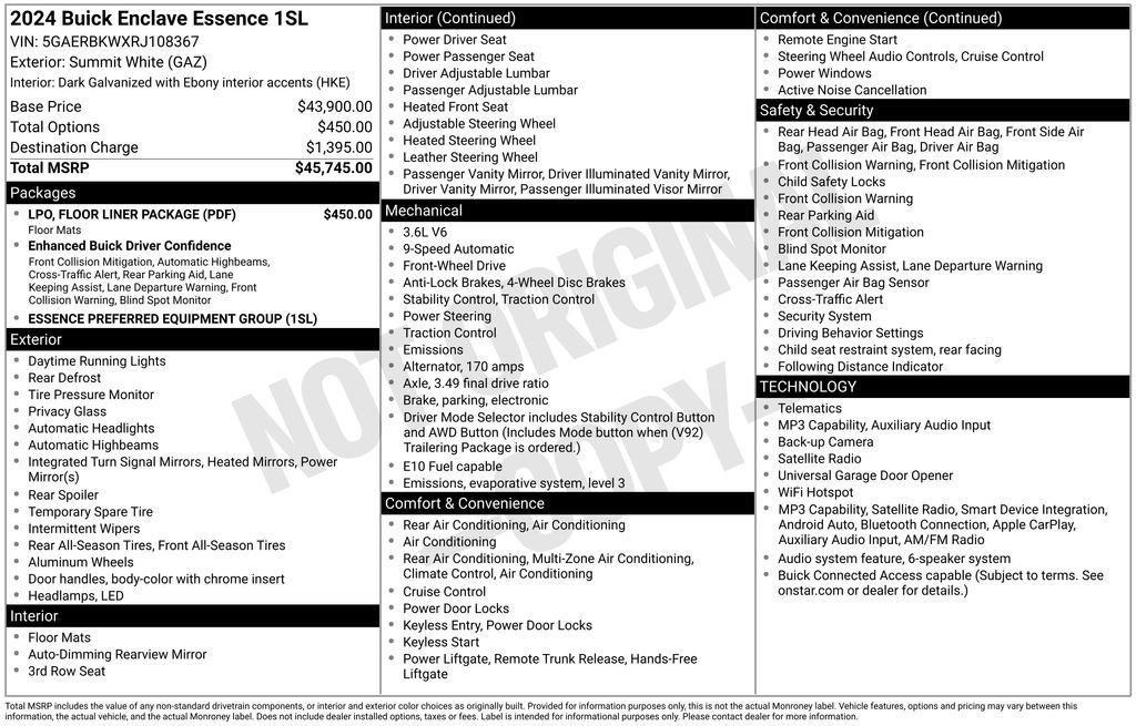 Used 2024 Buick Enclave Essence w/ LPO, Floor Liner Package image 3