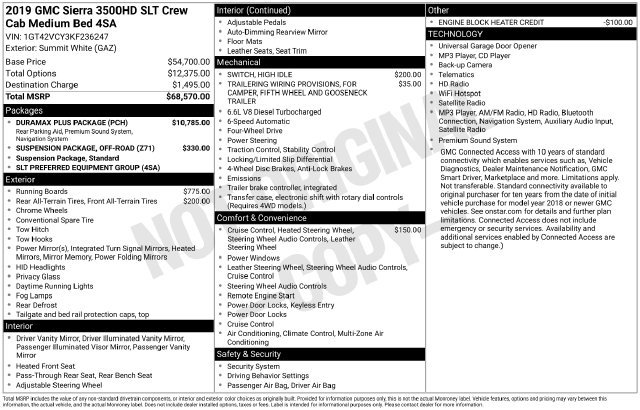 Used 2019 GMC Sierra 3500 SLT w/ Duramax Plus Package AWD/4WD image 3
