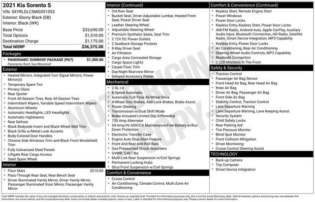 Used 2021 Kia Sorento S w/ Panoramic Sunroof Package image 36