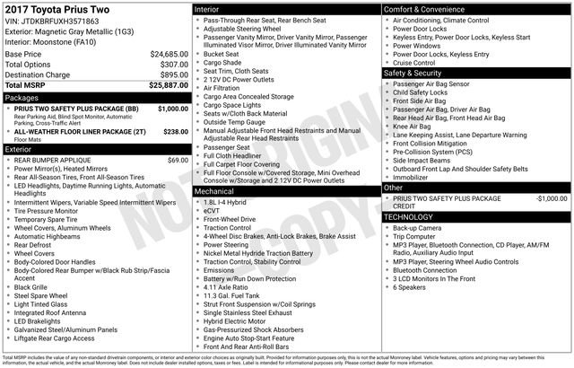 Certified 2017 Toyota Prius Two w/ Prius Two Safety Plus Package FWD image 33