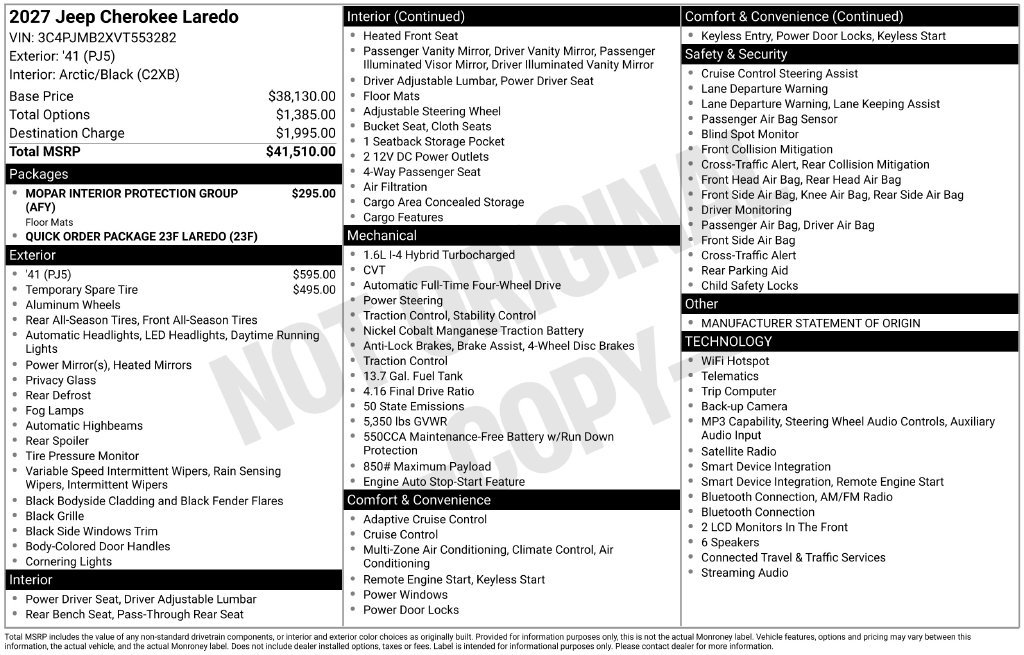New 2027 Jeep Cherokee Laredo AWD/4WD image 6