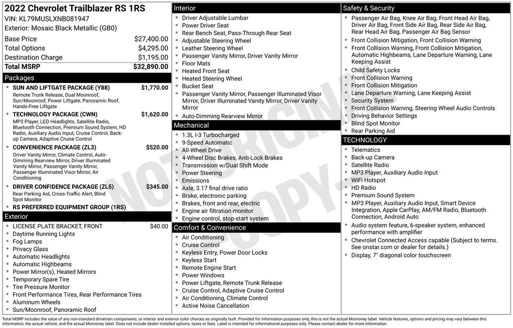 Used 2022 Chevrolet TrailBlazer RS w/ Sun and Liftgate Package AWD/4WD image 57