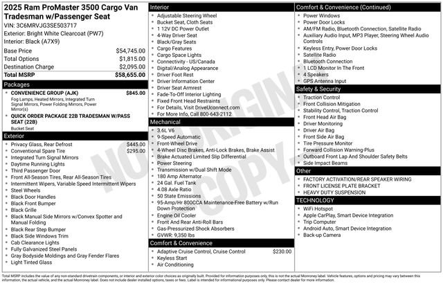 New 2025 RAM ProMaster 3500 w/ Convenience Group FWD image 4