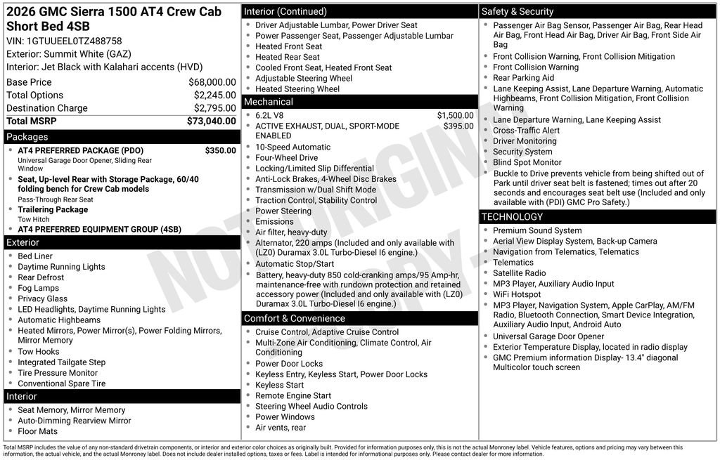 New 2026 GMC Sierra 1500 AT4 w/ AT4 Preferred Package AWD/4WD image 5