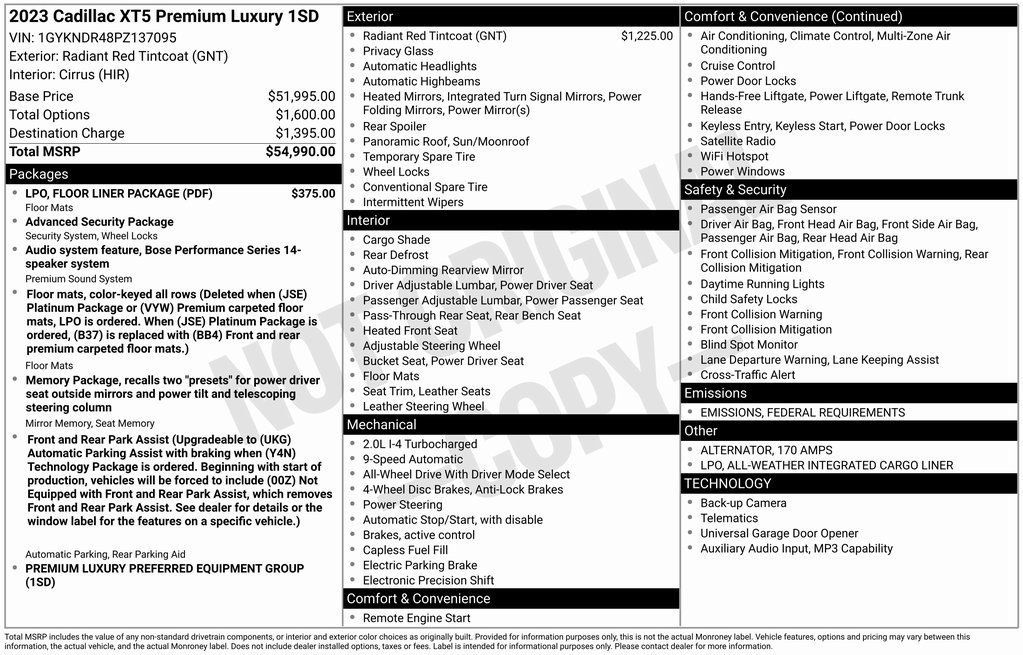 Used 2023 Cadillac XT5 Premium Luxury w/ LPO, Floor Liner Package image 2