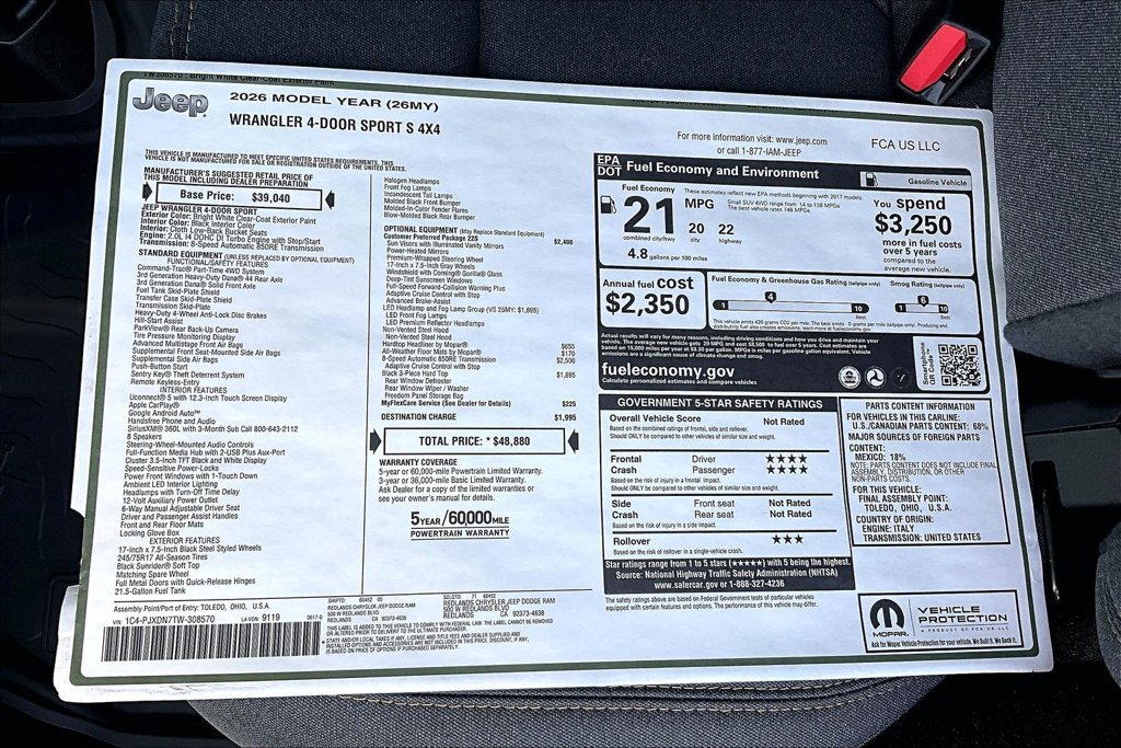 New 2026 Jeep Wrangler Unlimited Sport AWD/4WD image 33