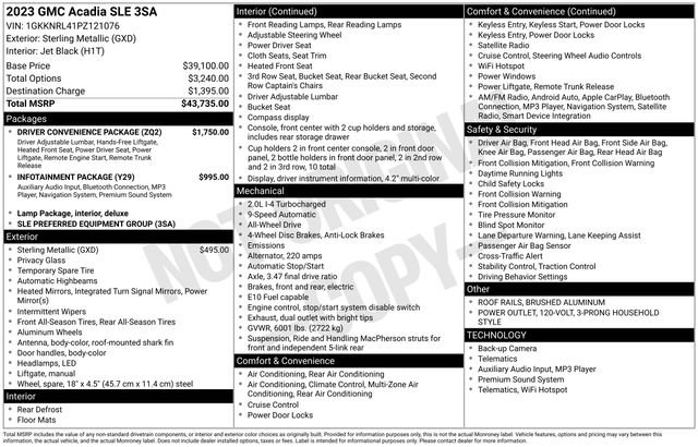 Used 2023 GMC Acadia SLE w/ Driver Convenience Package AWD/4WD image 10