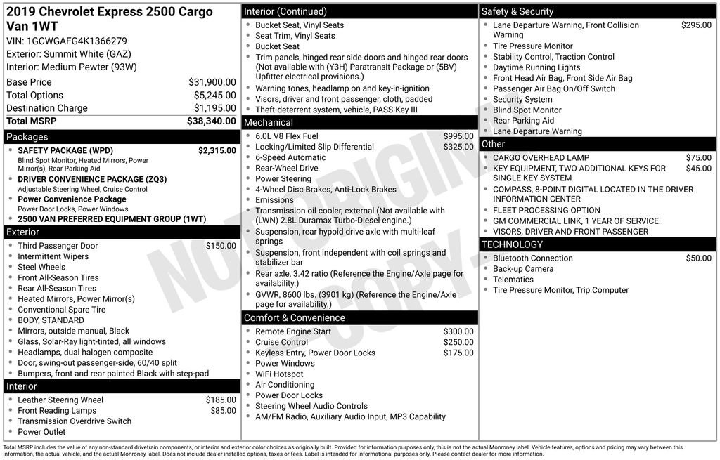 Used 2019 Chevrolet Express 2500 w/ Safety Package RWD image 17