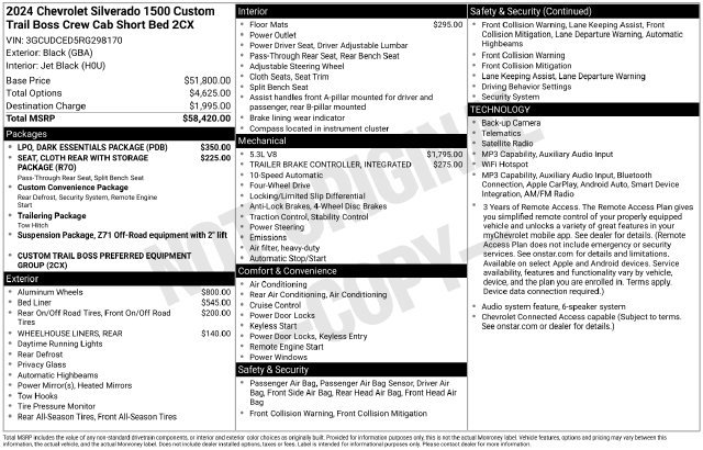 Used 2024 Chevrolet Silverado 1500 Custom Trail Boss w/ LPO, Dark Essentials Package AWD/4WD image 4
