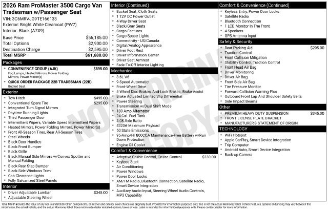 New 2026 RAM ProMaster 3500 w/ Convenience Group FWD image 29