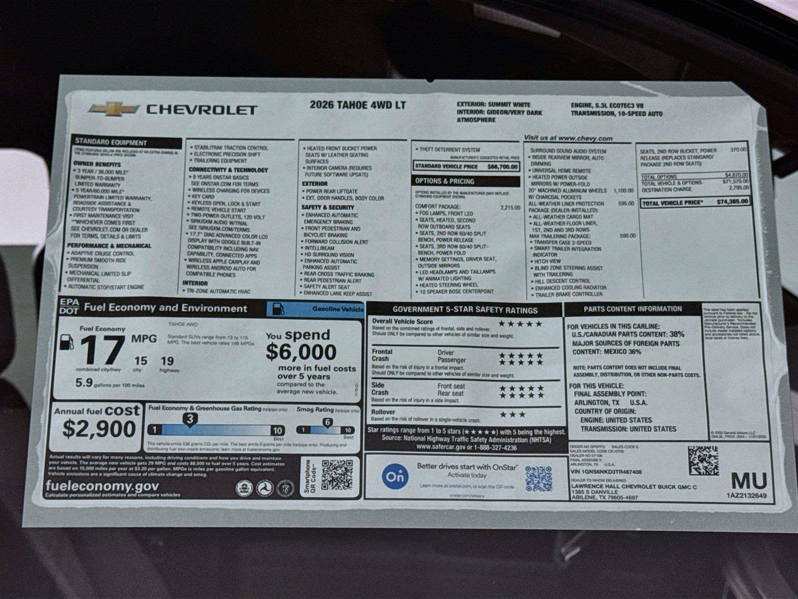 New 2026 Chevrolet Tahoe LT w/ Comfort Package AWD/4WD image 20