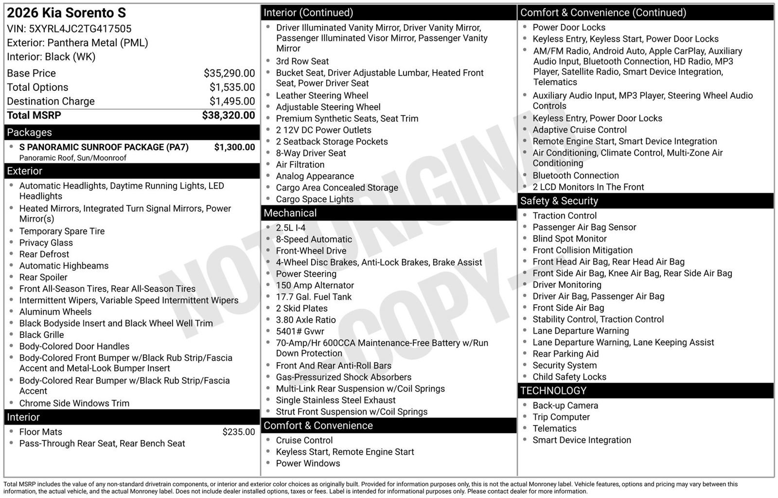Used 2026 Kia Sorento S w/ S Panoramic Sunroof Package FWD image 3