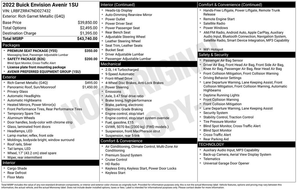 Used 2022 Buick Envision Avenir w/ Premium Seat Package FWD image 46