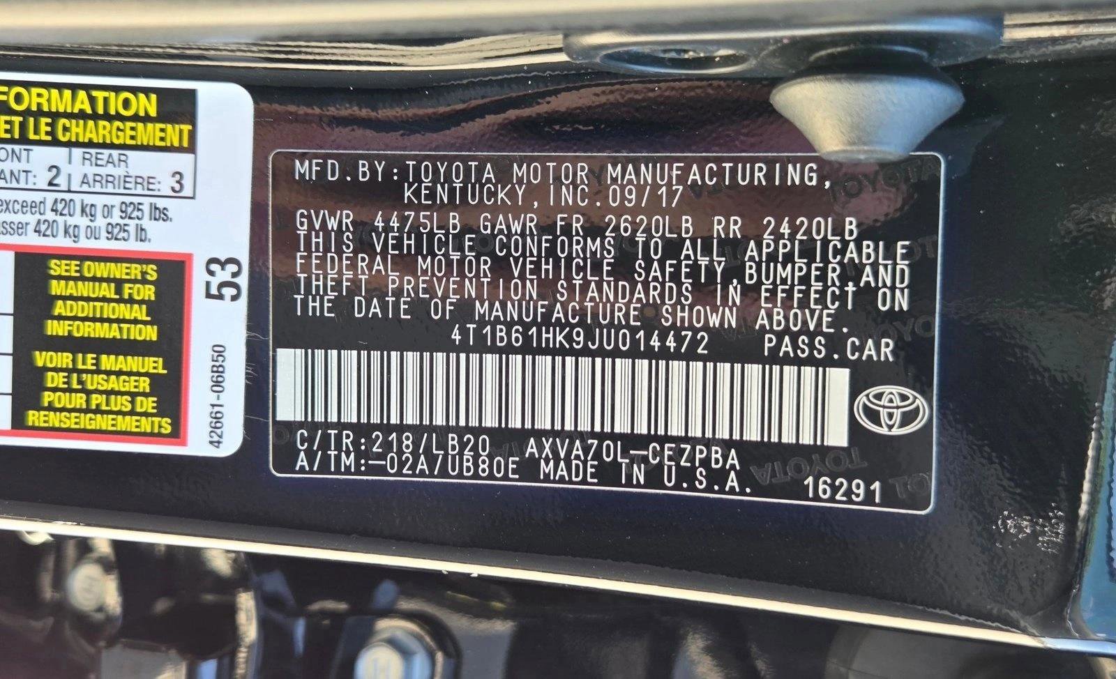 Certified 2018 Toyota Camry XSE w/ Audio Package FWD image 22