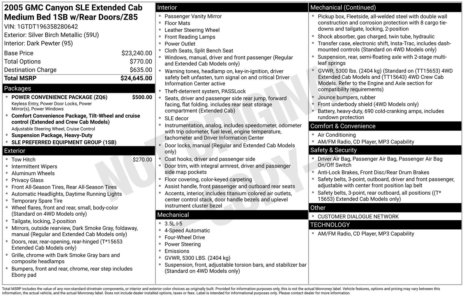 Used 2005 GMC Canyon SLE w/ Power Convenience Package AWD/4WD image 3