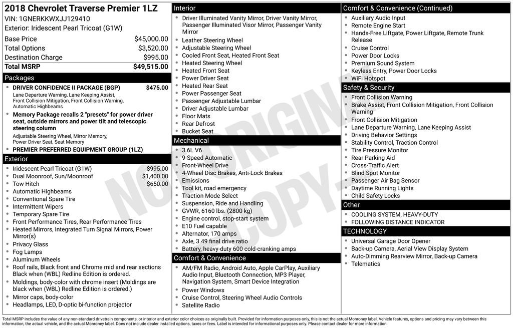 Used 2018 Chevrolet Traverse Premier w/ Driver Confidence II Package image 6