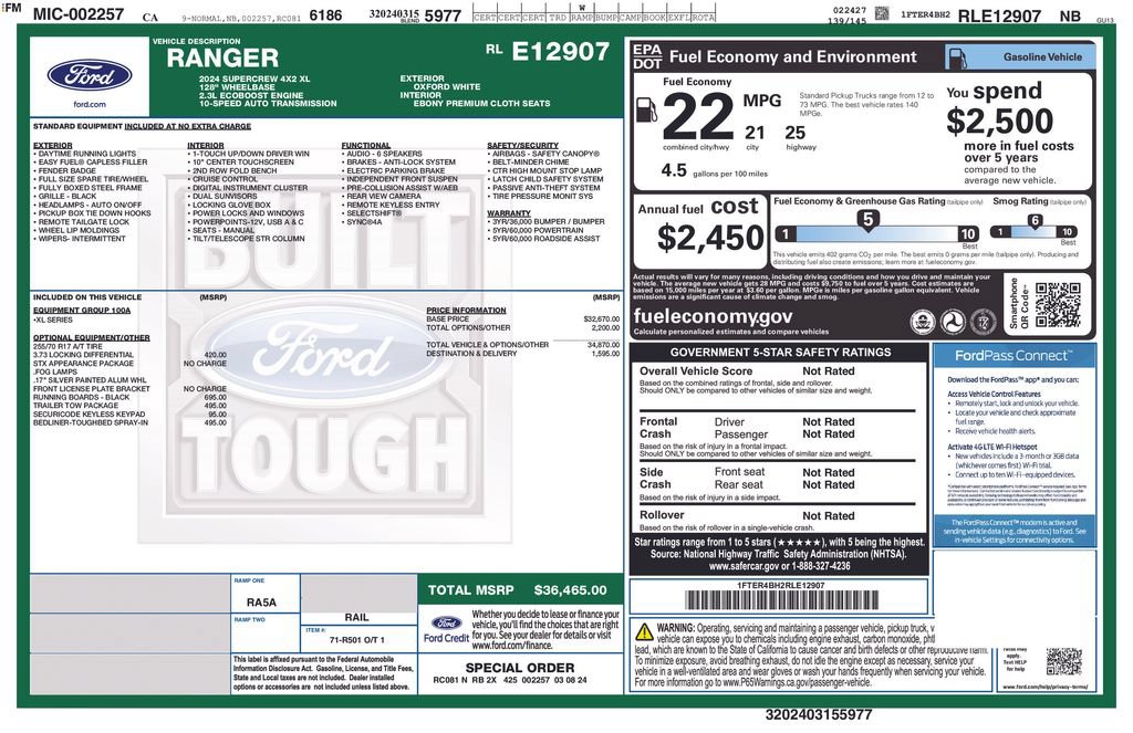 Certified 2024 Ford Ranger XL w/ Trailer Tow Package RWD image 3