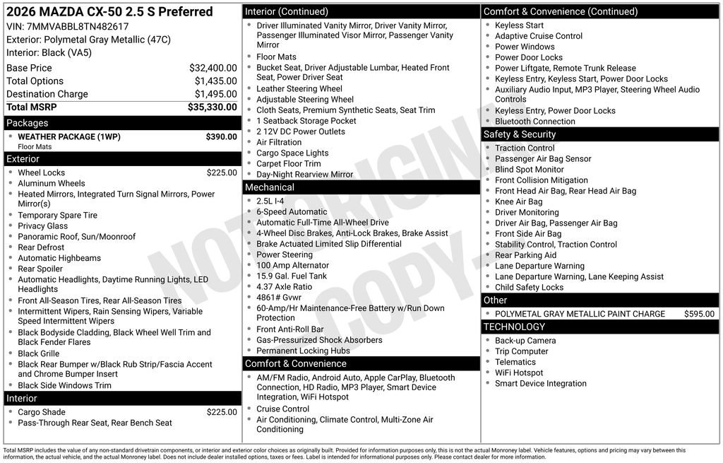 New 2026 MAZDA CX-50 AWD 2.5 S w/ Weather Package image 36