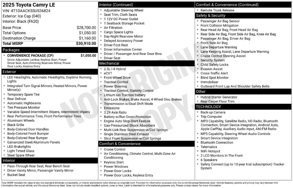 Used 2025 Toyota Camry LE w/ Convenience Package FWD image 35