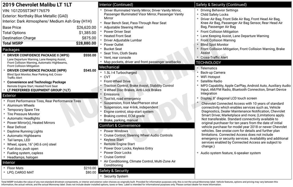 Used 2019 Chevrolet Malibu LT w/ Driver Confidence Package II FWD image 2