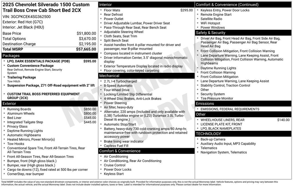 New 2025 Chevrolet Silverado 1500 Custom Trail Boss w/ LPO, Dark Essentials Package image 3