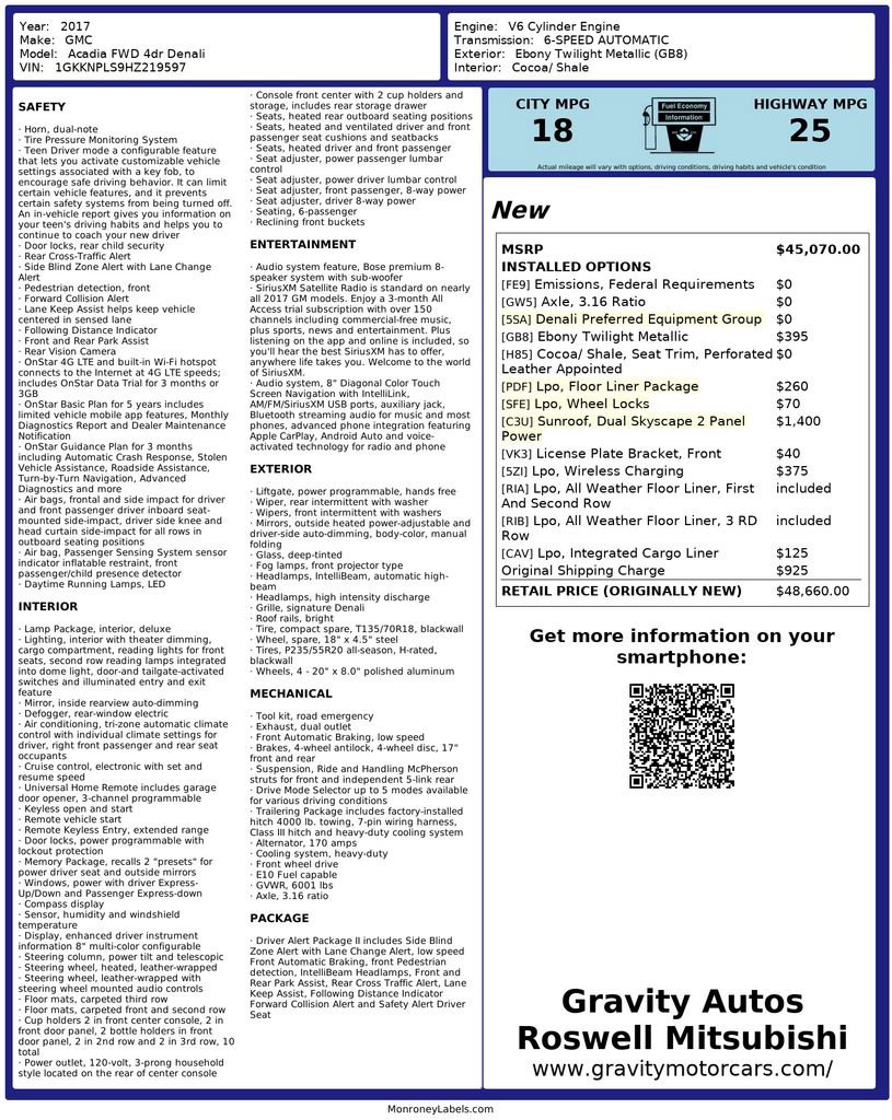 Used 2017 GMC Acadia Denali w/ LPO, Floor Liner Package image 3