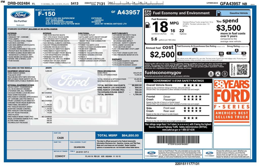 Used 2016 Ford F150 King Ranch w/ Equipment Group 601A Luxury AWD/4WD image 16