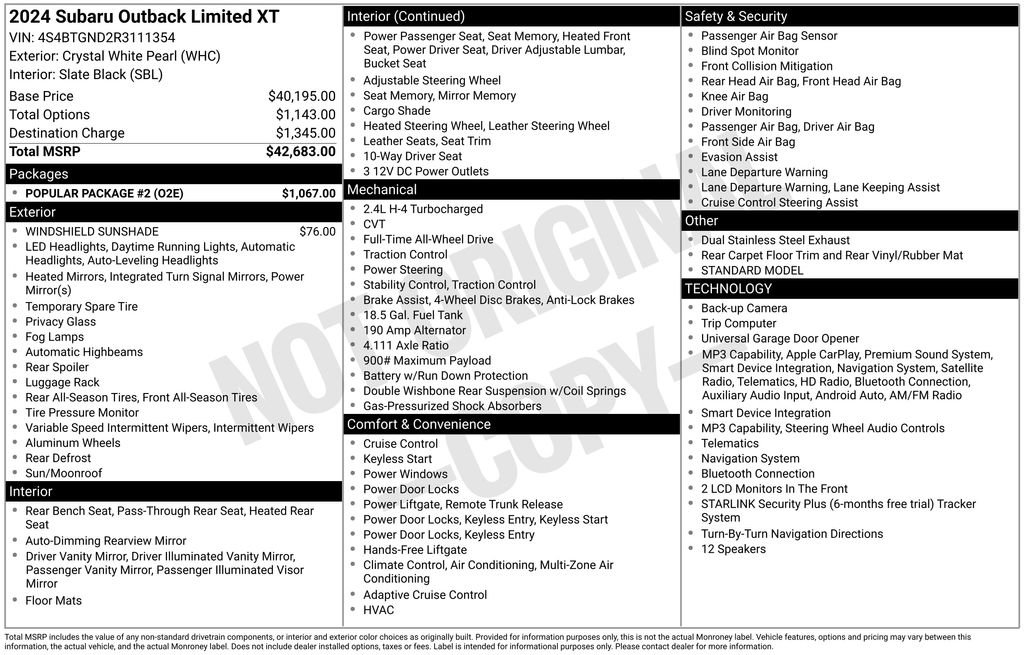 Used 2024 Subaru Outback Limited XT w/ Popular Package #2 AWD/4WD image 34