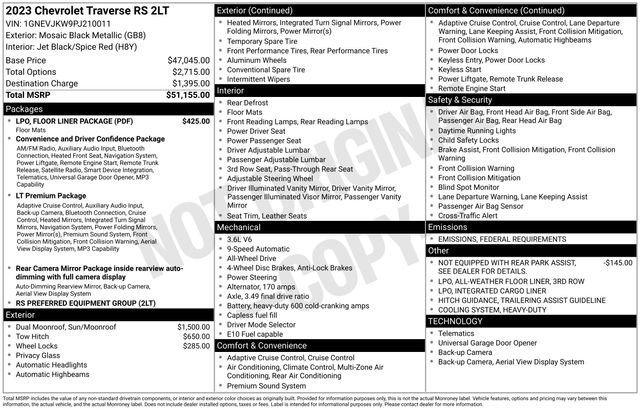 Certified 2023 Chevrolet Traverse RS w/ LPO, Floor Liner Package image 6
