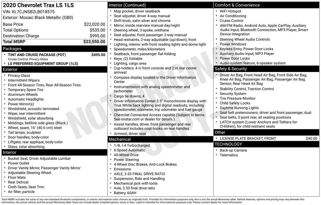 Used 2020 Chevrolet Trax LS w/ Tint and Cruise Package image 76