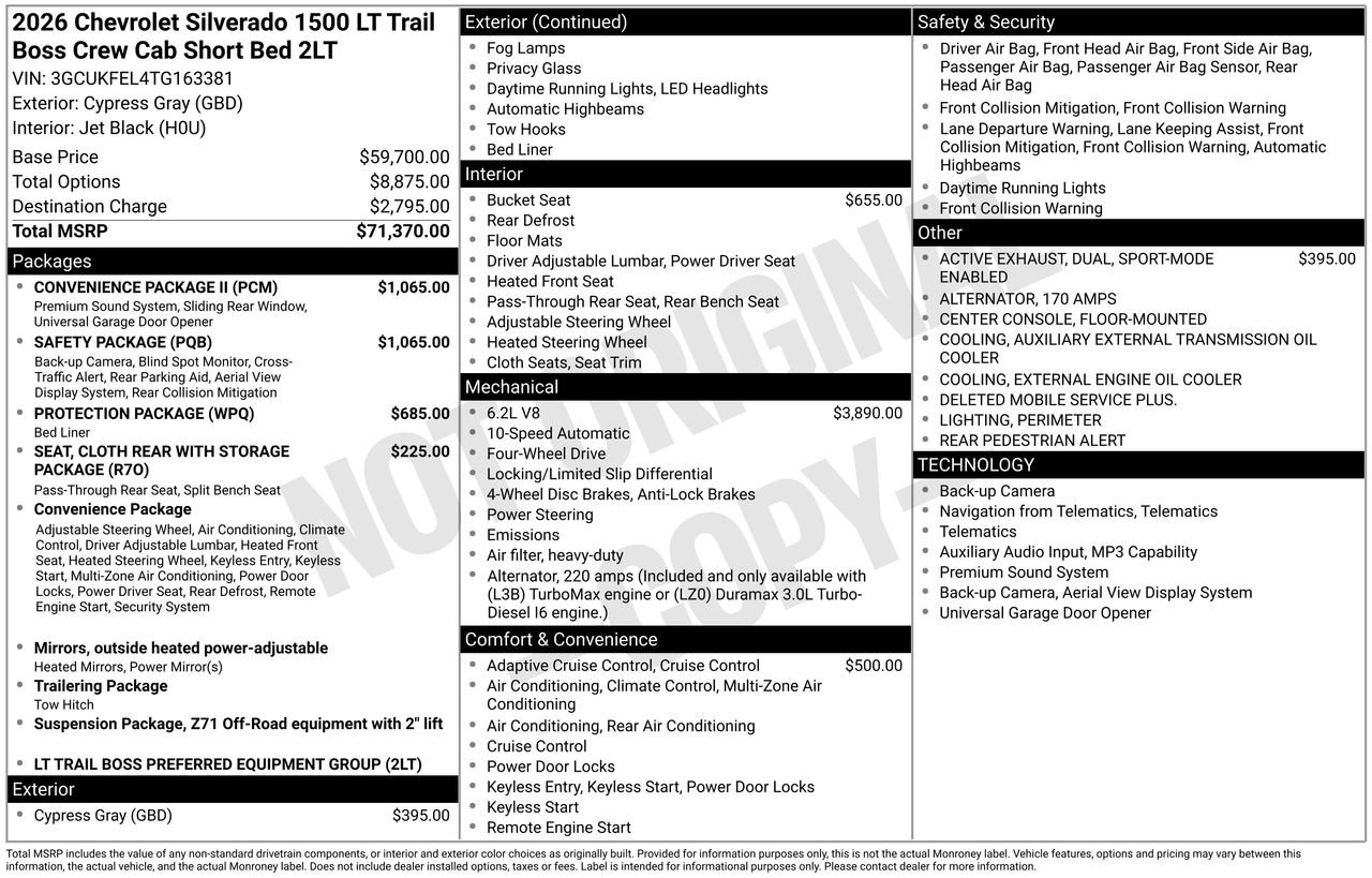 Used 2026 Chevrolet Silverado 1500 LT Trail Boss w/ Safety Package AWD/4WD image 46