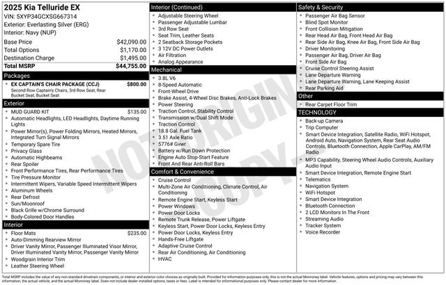 Used 2025 Kia Telluride EX w/ EX Captain's Chair Package FWD image 39