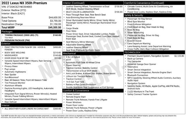 Used 2022 Lexus NX 350h AWD w/ Towing Package (2000 Lbs) image 36