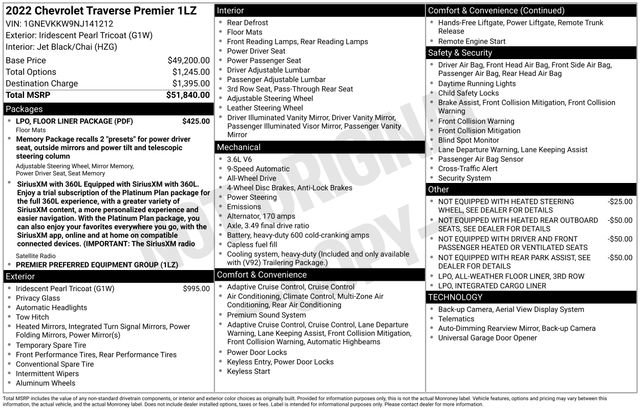 Certified 2022 Chevrolet Traverse Premier w/ LPO, Floor Liner Package AWD/4WD image 40