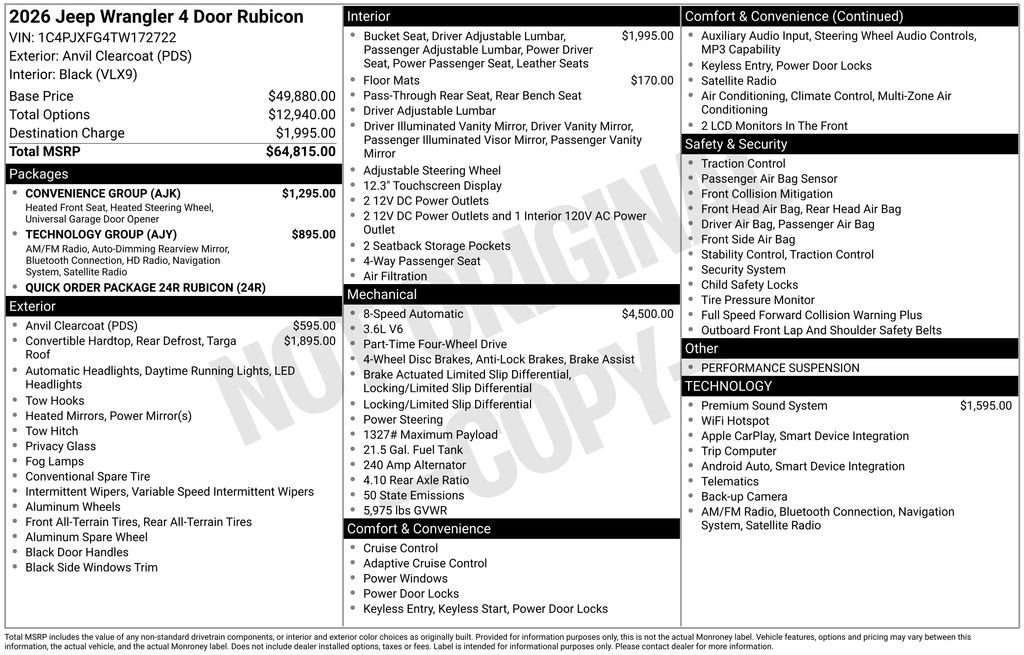 New 2026 Jeep Wrangler Rubicon w/ Technology Group image 6
