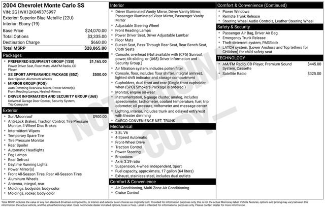 Used 2004 Chevrolet Monte Carlo SS w/ Preferred Equipment Group FWD image 2