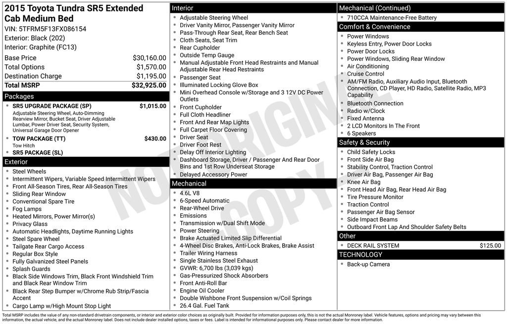 Used 2015 Toyota Tundra SR5 w/ SR5 Upgrade Package RWD image 7