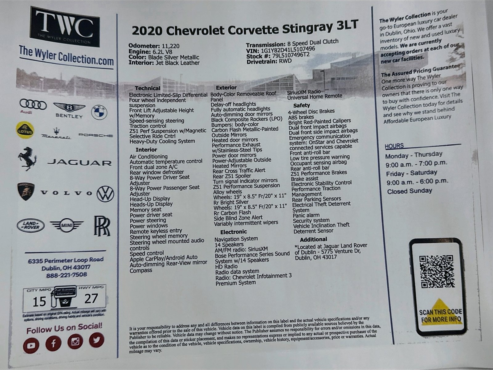 Used 2020 Chevrolet Corvette Stingray Premium Cpe w/ 3LT Preferred Equipment Group RWD image 42