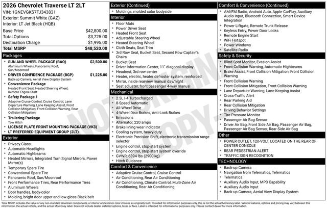 New 2026 Chevrolet Traverse LT w/ Sun and Wheel Package AWD/4WD image 28