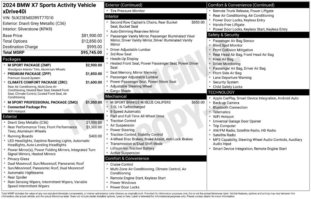 Used 2024 BMW X7 xDrive40i w/ M Sport Package AWD/4WD image 2