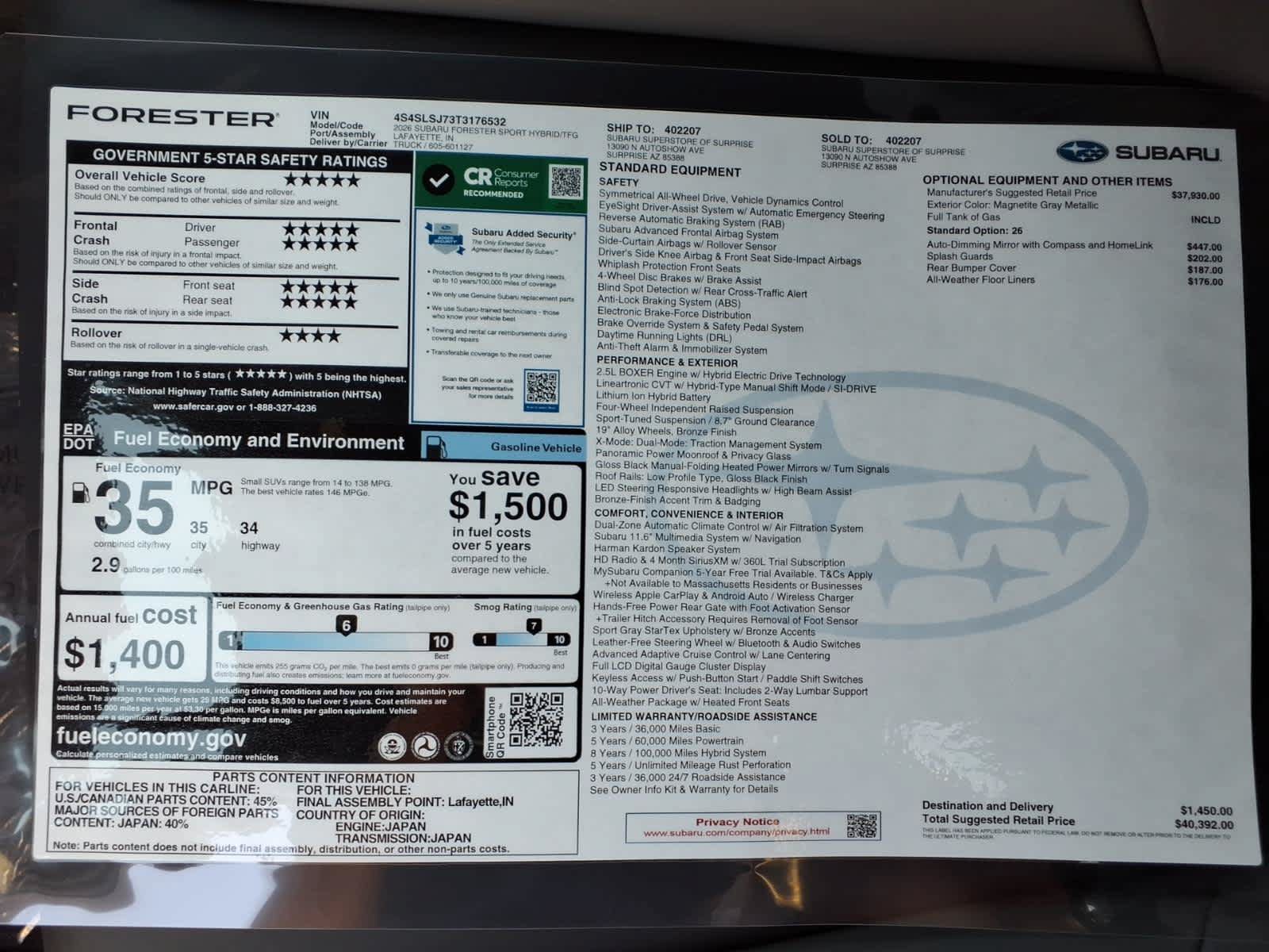 New 2026 Subaru Forester Touring AWD/4WD image 42