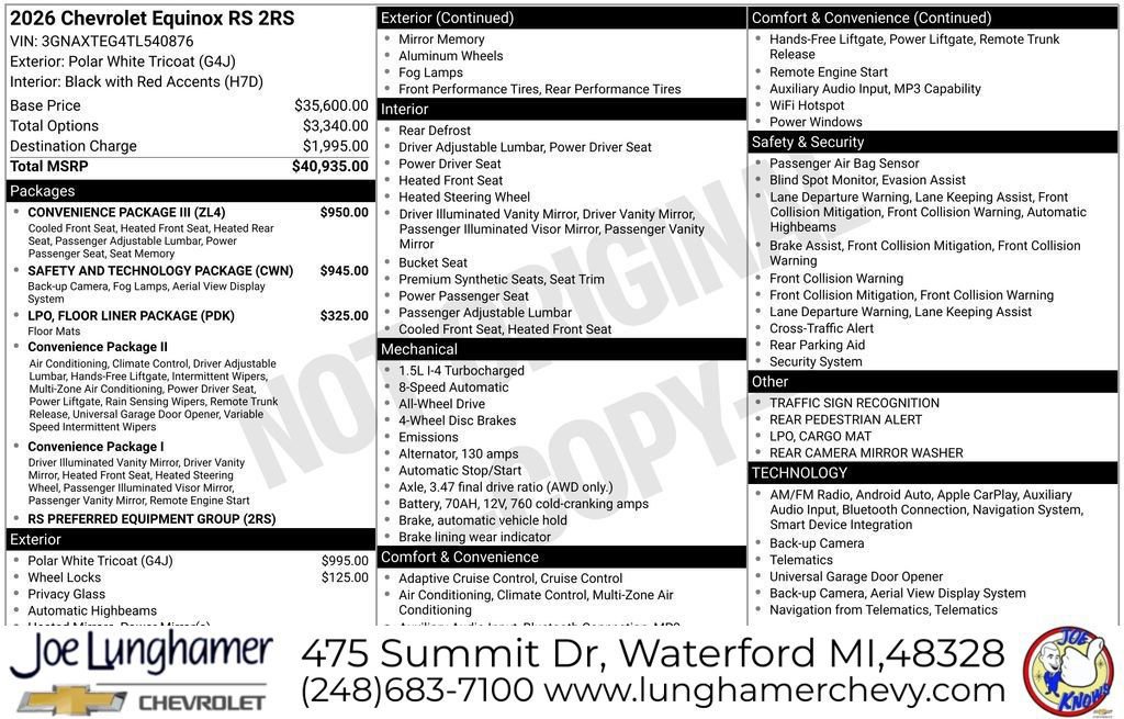 New 2026 Chevrolet Equinox RS w/ Convenience Package III AWD/4WD image 15