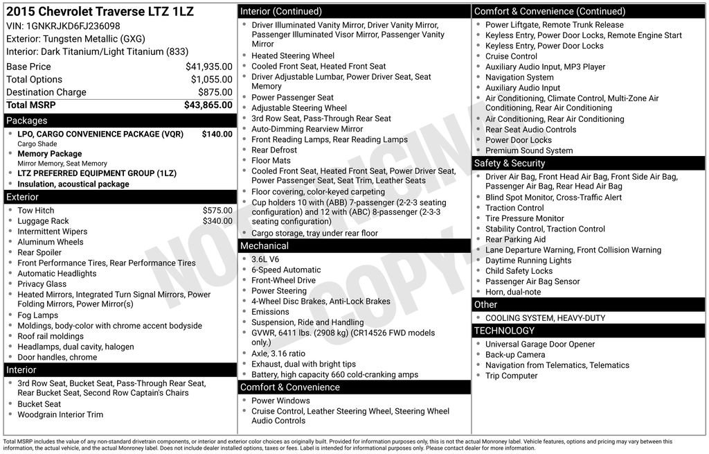 Used 2015 Chevrolet Traverse LTZ FWD image 9