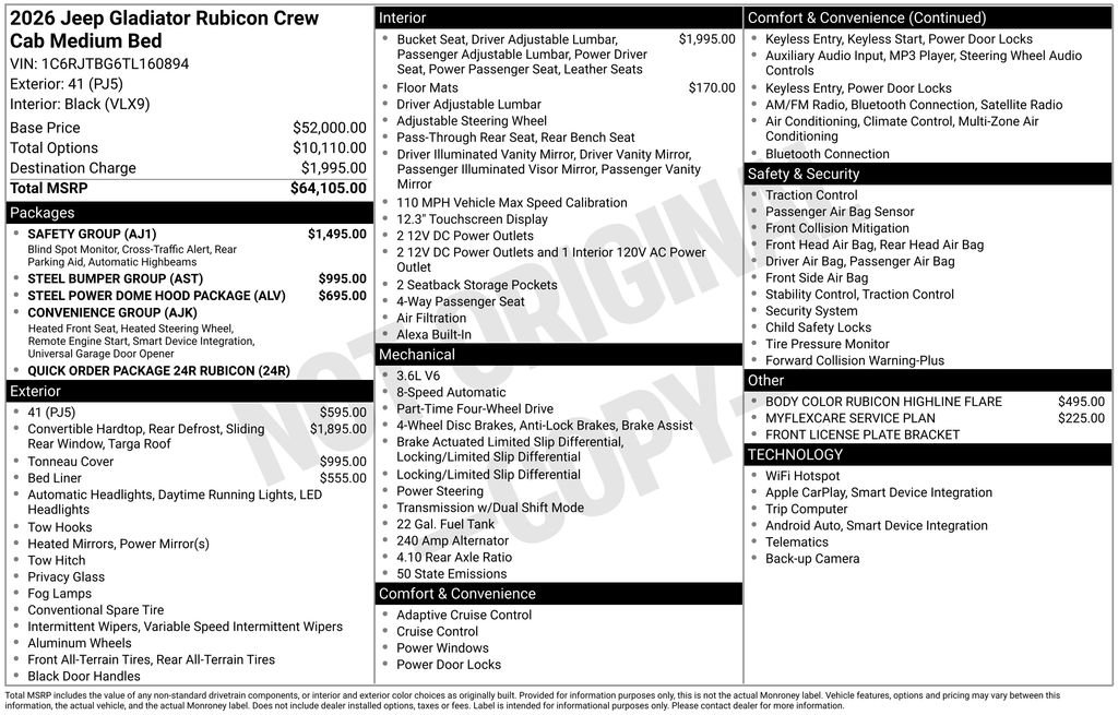 New 2026 Jeep Gladiator Rubicon w/ Safety Group AWD/4WD image 6