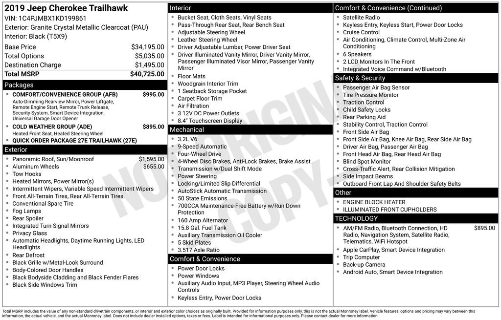 Used 2019 Jeep Cherokee Trailhawk w/ Comfort/Convenience Group image 35