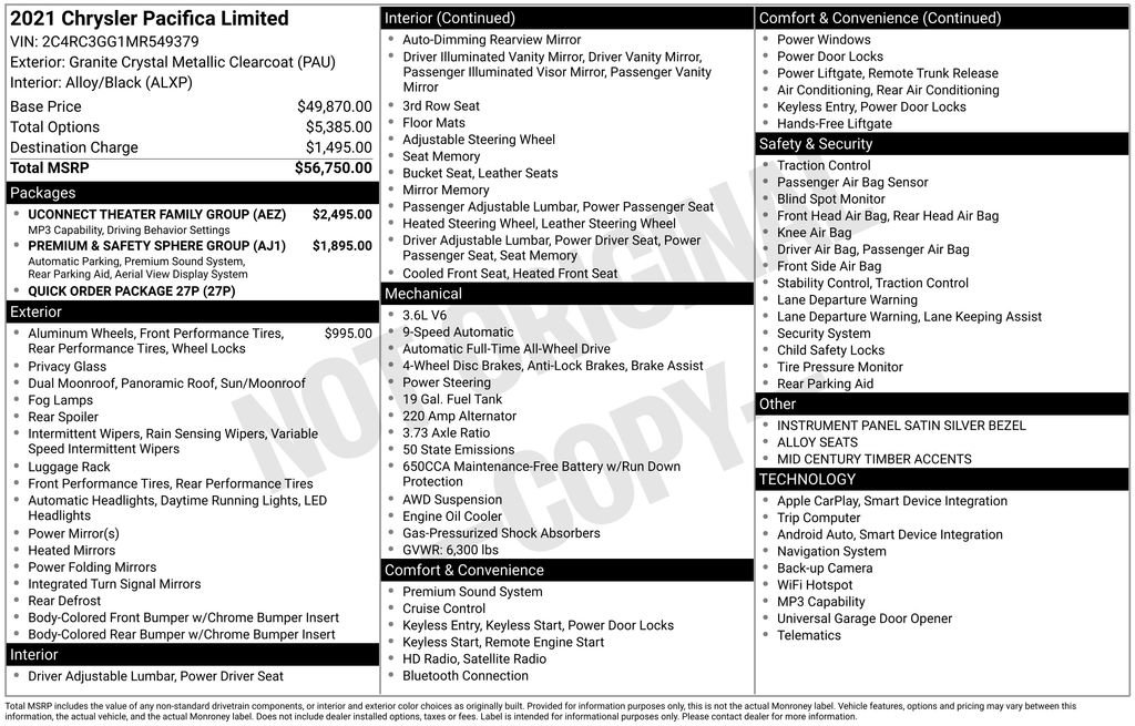 Used 2021 Chrysler Pacifica Limited w/ Uconnect Theater Family Group AWD/4WD image 7